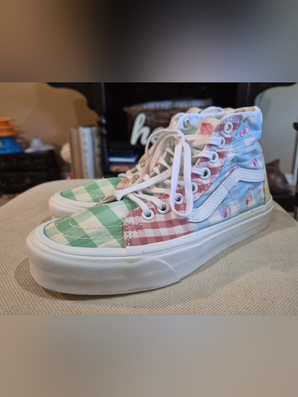 Women's Vans Sk8-Hi Tapered Shoes Sneakers "Cherry Gingham Checkerboard" Sz. 6.5